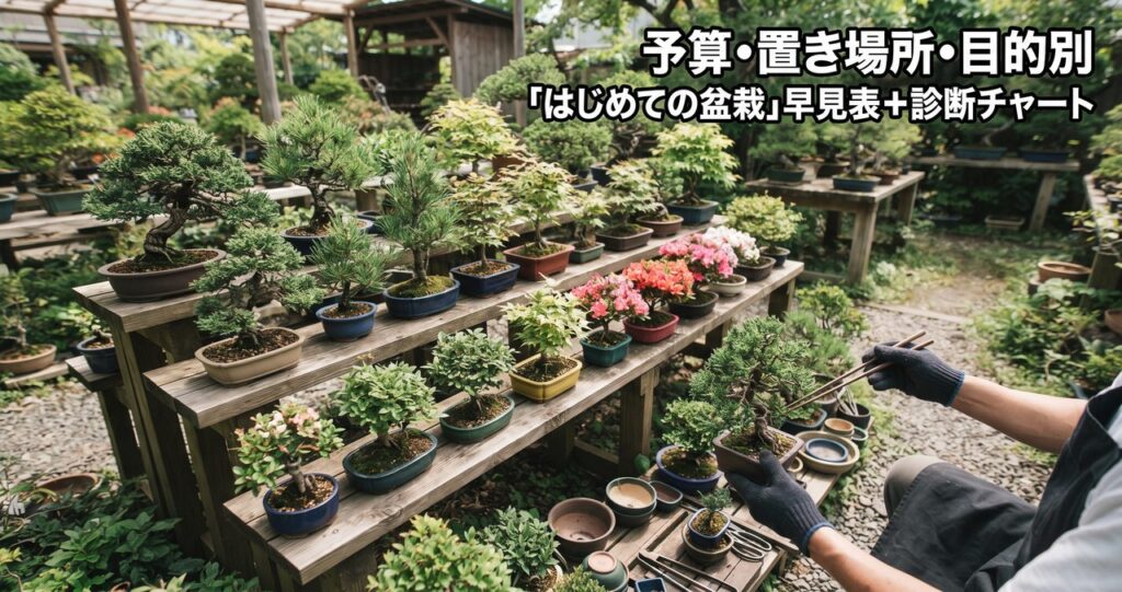 予算・置き場所・目的別「はじめての盆栽」早見表+診断チャート | 盆栽 予算・置き場所・目的別「はじめての盆栽」早見表+診断チャート | 盆栽